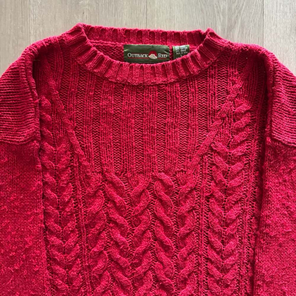 Outback Red Vintage Cable Knit Sweater Red Size L - Picture 2 of 10